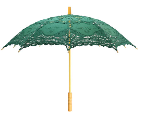 Embroidered Lace Parasol - Dark Green