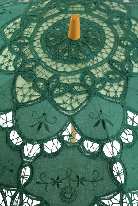 Embroidered Lace Parasol - Dark Green