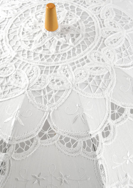 Embroidered Lace Parasol - White