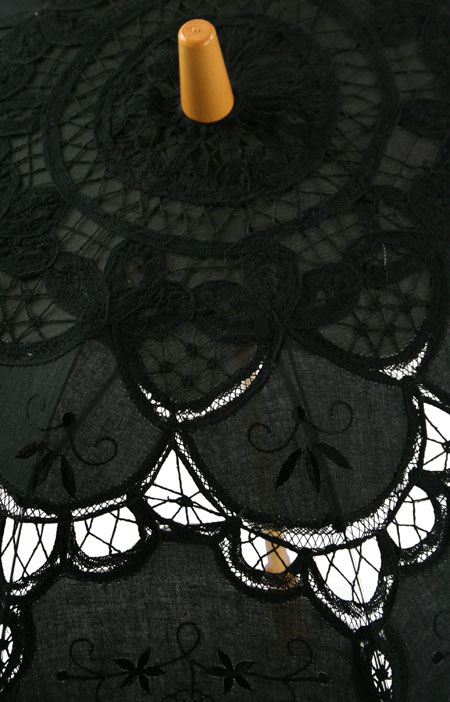 Embroidered Lace Parasol - Black