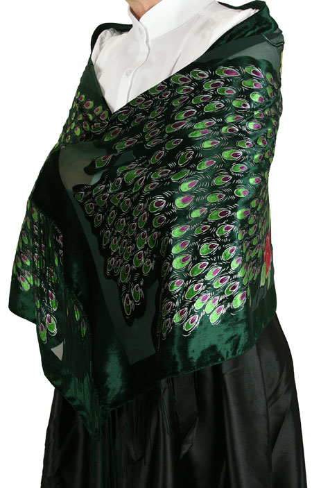 Rectangle Peacock Shawl - Green Velvet