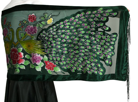 Beaded Rectangle Peacock Shawl - Green Velvet