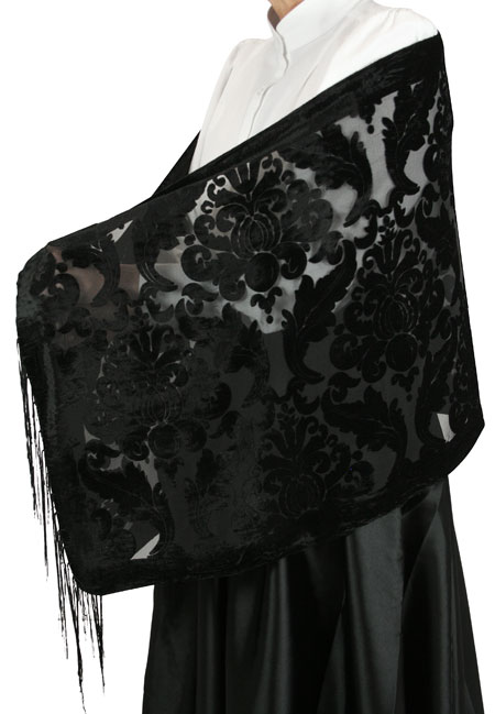 Baroque Rectangle Shawl - Black Velvet