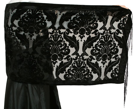 Baroque Rectangle Shawl - Black Velvet