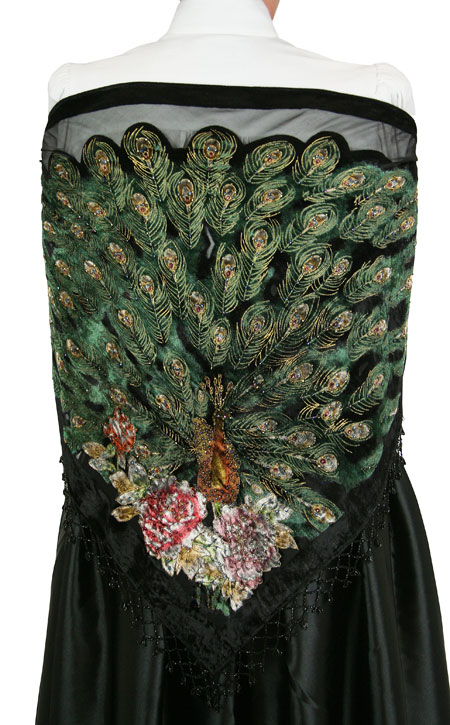 Beaded Triangle Peacock Shawl - Black Velvet