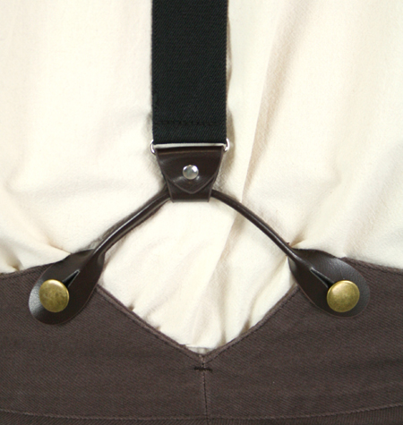 Black Elastic Y-Back Braces - Walnut Faux Leather (Long)