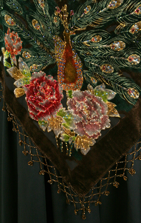 Beaded Triangle Peacock Shawl - Brown Velvet