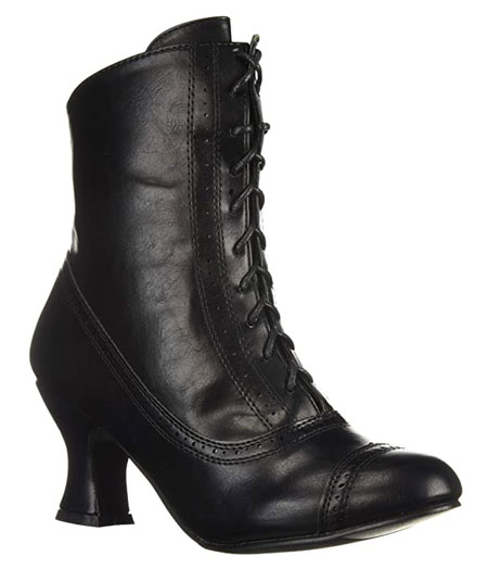 Victorian Ladies Black Faux Leather Solid Boots | Dickens | Downton Abbey | Edwardian || Sadie Boot - Black Faux Leather