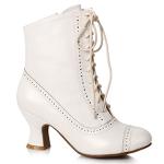  Victorian,Old West,Steampunk, Ladies Footwear White Faux Leather Solid Ankle Boots |Antique, Vintage, Old Fashioned, Wedding, Theatrical, Reenacting Costume |