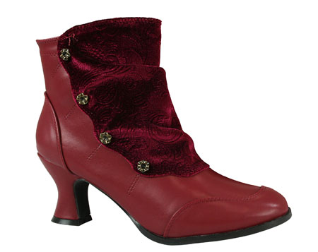 Vintage Ladies Burgundy Velvet,Faux Leather Solid Boots | Romantic | Old Fashioned | Traditional | Classic || Dierdre Velvet Boot - Burgundy