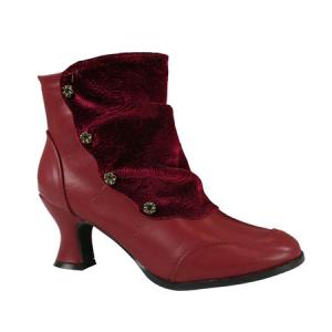  Victorian,Old West,Steampunk,Edwardian Ladies Footwear Burgundy,Red Velvet,Faux Leather Solid Ankle Boots |Antique, Vintage, Old Fashioned, Wedding, Theatrical, Reenacting Costume |