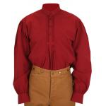  Victorian,Old West, Mens Shirts Burgundy,Red Cotton Solid Work Shirts |Antique, Vintage, Old Fashioned, Wedding, Theatrical, Reenacting Costume |