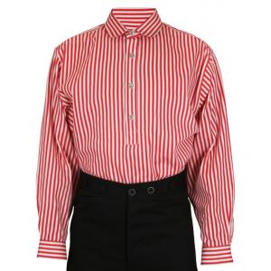  Victorian,Old West,Edwardian Mens Shirts Red Cotton Stripe Work Shirts |Antique, Vintage, Old Fashioned, Wedding, Theatrical, Reenacting Costume |