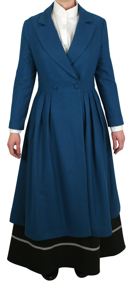 Victorian Ladies Blue Wool Blend Notch Collar Frock Coat | Dickens | Downton Abbey | Edwardian || Bernadette Double Breasted Coat - Blue Wool Blend