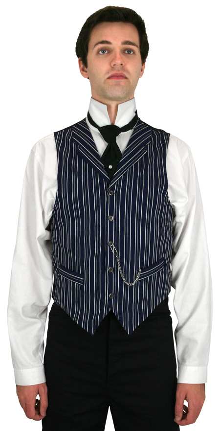 Vintage Mens Blue Stripe Notch Collar Dress Vest | Romantic | Old Fashioned | Traditional | Classic || Morton Vest - Navy Stripe