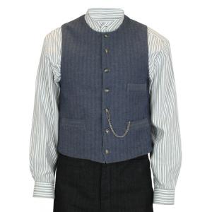  Victorian,Old West,Edwardian Mens Vests Blue Cotton Herringbone Work Vests |Antique, Vintage, Old Fashioned, Wedding, Theatrical, Reenacting Costume |