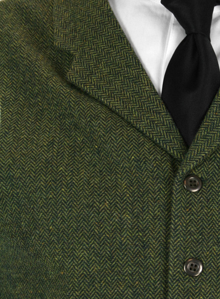 Aberdeen Tweed Vest - Olive Herringbone