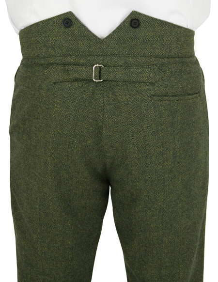 Mens Trousers - Olive Herringbone Tweed