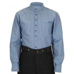  Victorian,Edwardian, Mens Shirts Blue Cotton Stripe Work Shirts |Antique, Vintage, Old Fashioned, Wedding, Theatrical, Reenacting Costume |