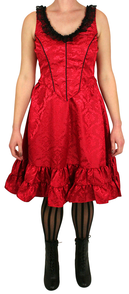 Delilah Saloon Dress, Red Brocade