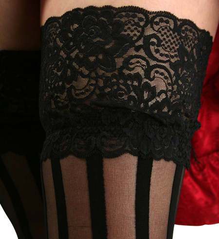 Vertical Striped Stockings - Black Thigh High