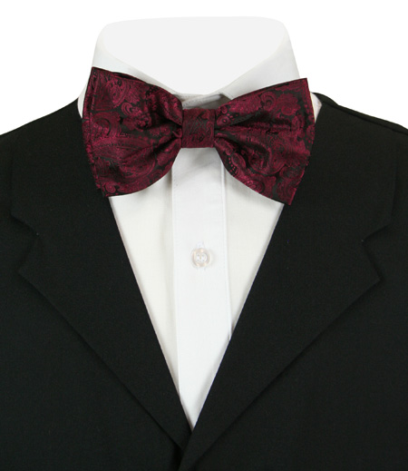 1800s Mens Red,Burgundy Paisely Bow Tie | 19th Century | Historical | Period Clothing | Theatrical || Cordial Bow Tie - Black Cherry Paisley