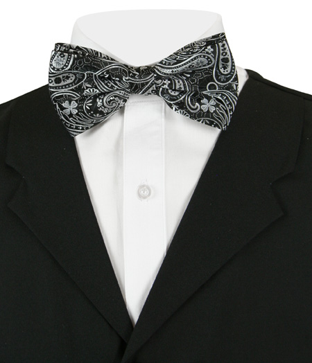 Victorian Mens Black,Silver,Gray Paisely Bow Tie | Dickens | Downton Abbey | Edwardian || Vesper Bow Tie - Silver Paisley