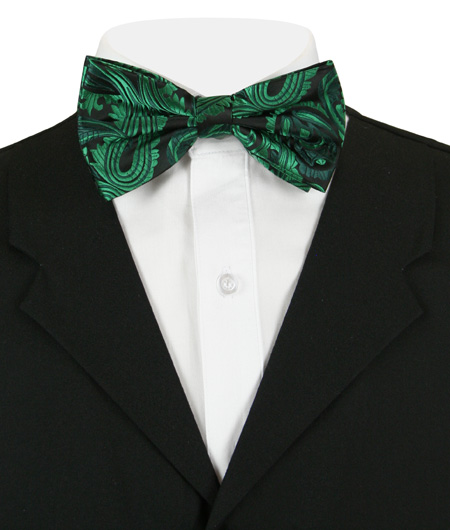 Steampunk Mens Black,Green Paisely Bow Tie | Gothic | Pirate | LARP | Cosplay | Retro | Vampire || Lush Bow Tie - Green Paisley