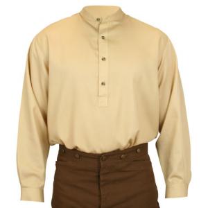  Victorian,Old West,Edwardian Mens Shirts Tan,Gold Cotton Solid Work Shirts,Pioneer Shirts,Grandfather Shirts |Antique, Vintage, Old Fashioned, Wedding, Theatrical, Reenacting Costume |