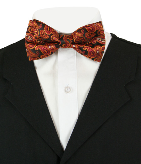 Victorian Mens Red,Orange Paisely Bow Tie | Dickens | Downton Abbey | Edwardian || Daring Bow Tie - Small Orange Paisely
