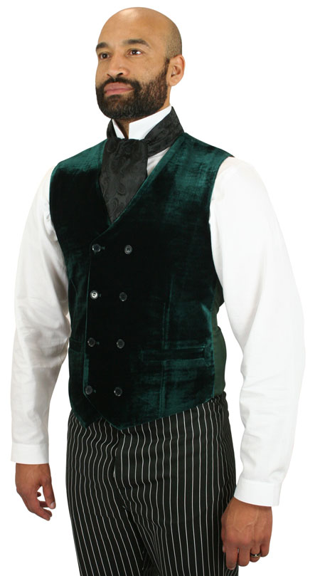 Victorian Mens Green Solid No Collar Dress Vest | Dickens | Downton Abbey | Edwardian || Abner Vest - Forest Green Velvet