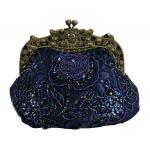  Victorian,Old West,Edwardian Ladies Accessories Blue Beaded Fabric,Metal Purses |Antique, Vintage, Old Fashioned, Wedding, Theatrical, Reenacting Costume |