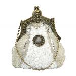  Victorian,Old West,Edwardian Ladies Accessories White Beaded Fabric,Metal Purses |Antique, Vintage, Old Fashioned, Wedding, Theatrical, Reenacting Costume |