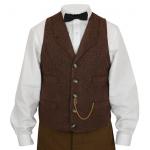  Victorian,Old West, Mens Vests Brown Cotton Blend Check Work Vests |Antique, Vintage, Old Fashioned, Wedding, Theatrical, Reenacting Costume |