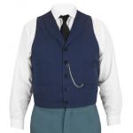  Victorian,Old West,Edwardian Mens Vests Blue Cotton Solid Dress Vests,Work Vests |Antique, Vintage, Old Fashioned, Wedding, Theatrical, Reenacting Costume |