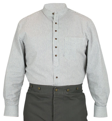 Liam Work Shirt - White with Navy Stripes