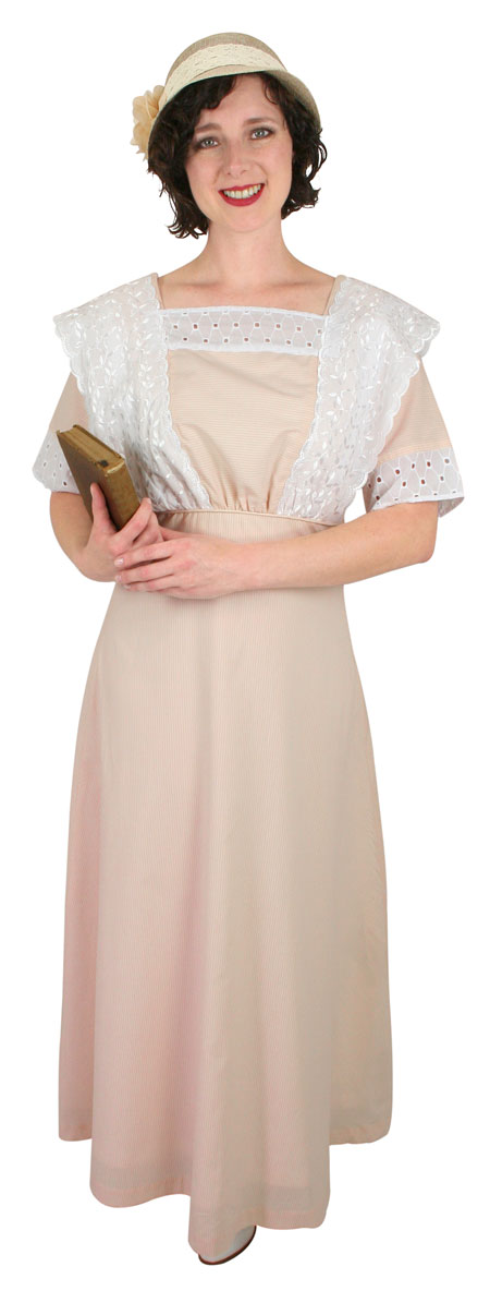 Cora Edwardian Dress - Peach Stripe