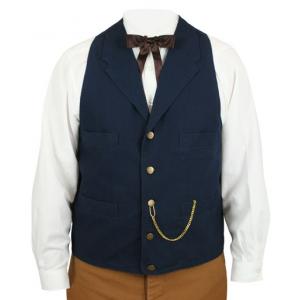  Victorian,Old West,Edwardian Mens Vests Blue Canvas,Cotton Solid Work Vests |Antique, Vintage, Old Fashioned, Wedding, Theatrical, Reenacting Costume |