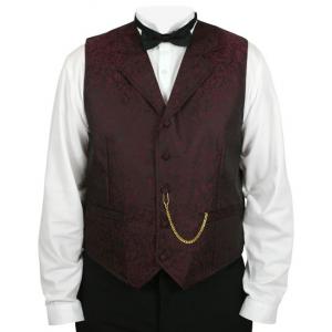  Victorian,Edwardian,Old West Mens Vests Burgundy,Red Satin,Microfiber,Synthetic Floral Dress Vests |Antique, Vintage, Old Fashioned, Wedding, Theatrical, Reenacting Costume |