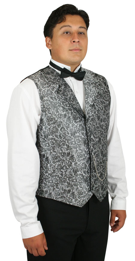 1800s Mens Silver,Gray Floral Notch Collar Dress Vest | 19th Century | Historical | Period Clothing | Theatrical || Travis Vest - Pewter