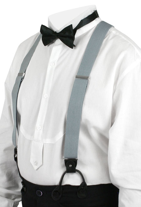 Wedding Mens Silver,Gray Y-Back Braces,Convertible Braces Suspenders | Formal | Bridal | Prom | Tuxedo || Silver Elastic Convertible Suspenders (Long)