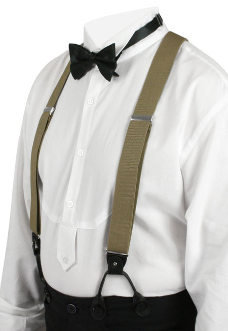 Victorian Mens Brown,Tan Y-Back Braces,Convertible Braces Suspenders | Dickens | Downton Abbey | Edwardian || Taupe Elastic Convertible Suspenders (Long)