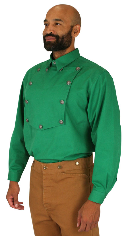 Vintage Mens Green Cotton Solid Point Collar Bib Shirt | Romantic | Old Fashioned | Traditional | Classic || Longview Bib Shirt - Green