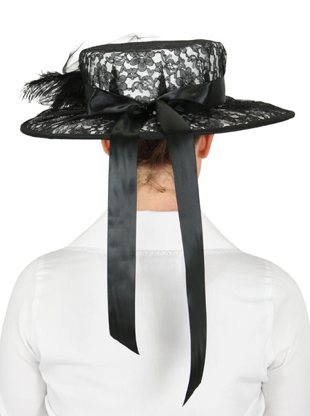 Ladies Day Hat- White with black lace