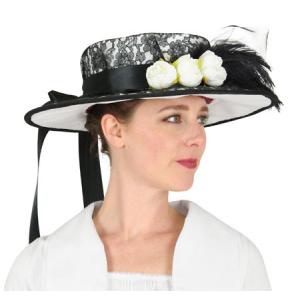  Victorian,Edwardian Ladies Hats Black,White Satin,Synthetic,Lace Floral Day Hats,Boaters |Antique, Vintage, Old Fashioned, Wedding, Theatrical, Reenacting Costume |