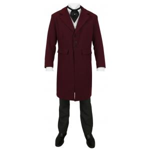  Victorian,Edwardian,Old West Mens Coats Burgundy,Red Wool Blend,Synthetic Solid Frock Coats |Antique, Vintage, Old Fashioned, Wedding, Theatrical, Reenacting Costume | Dickens