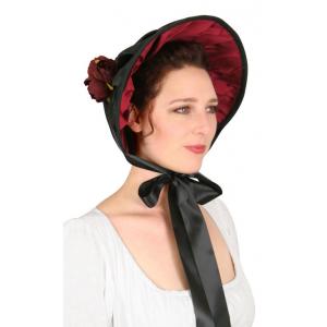  Victorian,Regency Ladies Hats Black,Burgundy Satin,Synthetic Bonnets |Antique, Vintage, Old Fashioned, Wedding, Theatrical, Reenacting Costume | Dickens