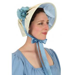  Victorian,Regency Ladies Hats Ivory,Blue Satin,Synthetic Bonnets |Antique, Vintage, Old Fashioned, Wedding, Theatrical, Reenacting Costume | Dickens