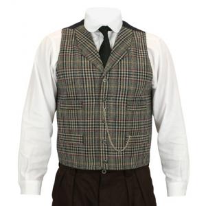  Victorian,Old West,Steampunk,Edwardian Mens Vests Brown Wool Blend,Synthetic Plaid Dress Vests |Antique, Vintage, Old Fashioned, Wedding, Theatrical, Reenacting Costume |