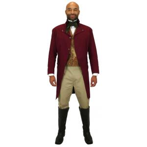  Regency Mens Coats Burgundy,Red Cotton Solid Cutaway Coats,Newmarket Coats,Tail Coats |Antique, Vintage, Old Fashioned, Wedding, Theatrical, Reenacting Costume |